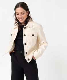 blouson femme avec larges poches poitrine beige vestesD377801_2