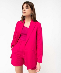 GEMO Veste blazer femme en lin à fermeture croisée Rose