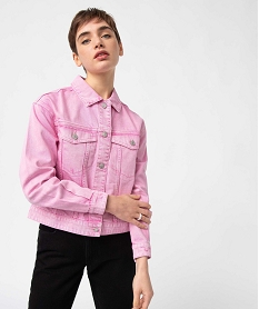 GEMO Veste femme en toile denim délavée coupe ample Rose