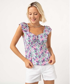 blouse femme a larges bretelles smockees imprimeD380301_1