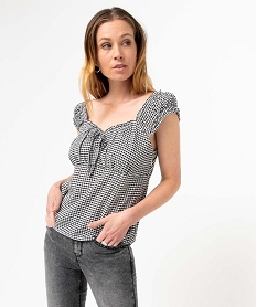 blouse femme a larges bretelles smockees imprimeD380401_1