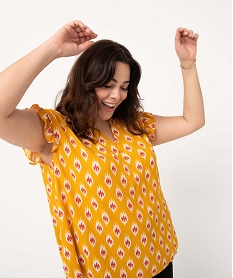 blouse femme grande taille a motifs fleuris et rayures pailletees jaune chemisiers et blousesD380501_2