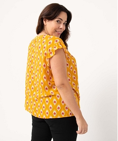 blouse femme grande taille a motifs fleuris et rayures pailletees jaune hauts a paillettesD380501_3