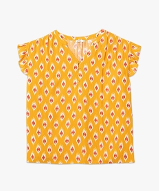 blouse femme grande taille a motifs fleuris et rayures pailletees jaune chemisiers et blousesD380501_4