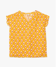 blouse femme grande taille a motifs fleuris et rayures pailletees jaune hauts a paillettesD380501_4