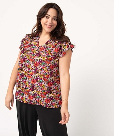blouse femme grande taille a motifs fleuris et rayures pailletees multicolore chemisiers et blousesD380601_1
