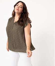 blouse femme grande taille sans manches a pois dores vertD380701_1