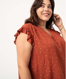 blouse femme grande taille sans manches a pois dores orange chemisiers et blousesD380801_2