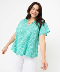 GEMO Blouse femme grande taille fleurie à manches courtes et col V Multicolore