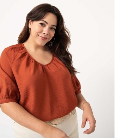 blouse femme grande taille loose a manches courtes orange chemisiers et blousesD381201_2