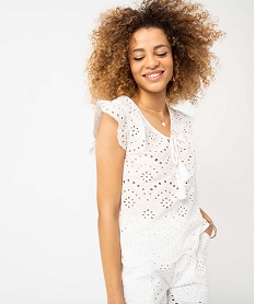 GEMO Blouse femme à manches courtes en broderie anglaise Beige
