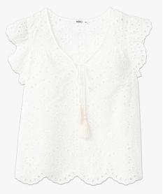 blouse femme a manches courtes en broderie anglaise beigeD381301_4