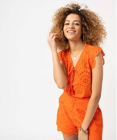 blouse femme a manches courtes en broderie anglaise orange blousesD381401_2