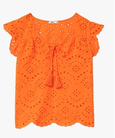 blouse femme a manches courtes en broderie anglaise orange blousesD381401_4