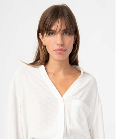 chemise femme a manches longues en viscose texturee beigeD382001_2