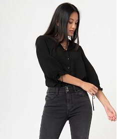 GEMO Chemise femme en matière texturée avec manches 34 noir standard