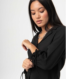 chemise femme en matiere texturee avec manches 34 noirD382201_2