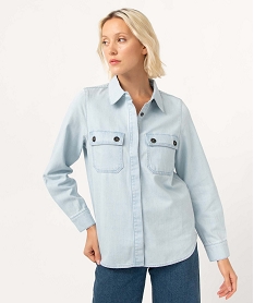 chemise femme en jean delave avec poches poitrine bleu chemisiersD382701_2