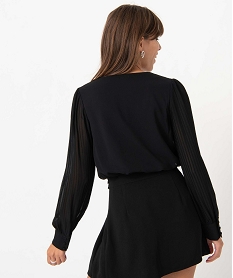 blouse femme en voile a manches longues plissees noir blousesD383101_3