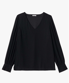 blouse femme en voile a manches longues plissees noir blousesD383101_4