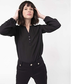 GEMO Blouse femme avec manches longues retroussables Noir