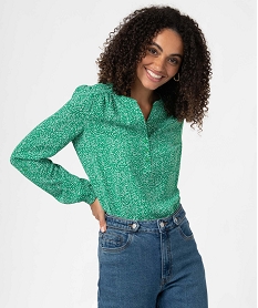 blouse femme imprimee a manches longues retroussables vert blousesD383501_1