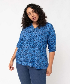 blouse femme grande taille imprimee a manches 34 bleu chemisiers et blousesD383601_1