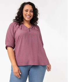 GEMO Blouse femme grande taille imprimée à manches 34 Imprimé