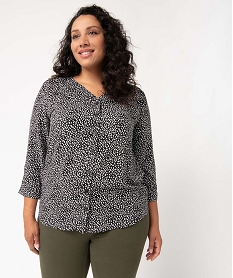 blouse femme grande taille a manches 34 avec col v et fermeture boutons imprimeD384101_1