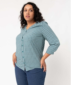 blouse femme grande taille a manches 34 avec col v et fermeture boutons bleuD384201_2