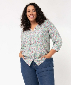 GEMO Blouse femme grande taille à manches 34 avec col V et fermeture boutons Multicolore