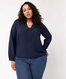 blouse femme grande taille unie ajustable dans le bas bleu chemisiers et blousesD385001_1