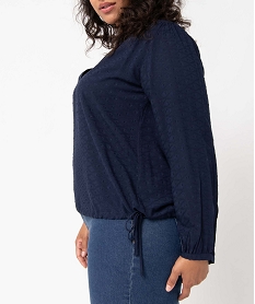 blouse femme grande taille unie ajustable dans le bas bleuD385001_2