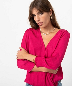 blouse femme cache-cœur en satin imprime ton sur ton rose blousesD385201_2