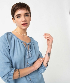 blouse femme boutonnee en lyocell bleu blousesD385601_2