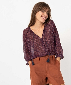 blouse femme imprimee en voile violetD385801_1