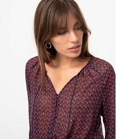 blouse femme imprimee en voile violetD385801_2