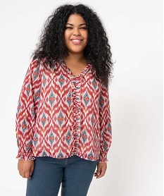 blouse femme grande taille en voile imprime et manches longues bouffantes imprimeD385901_1