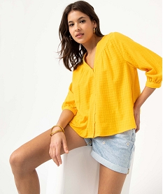 blouse ample manches 34 en voile de coton a motif en relief jaune blousesD386101_1
