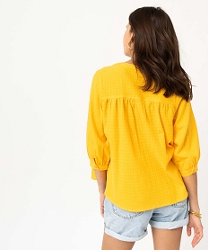 blouse ample manches 34 en voile de coton a motif en relief jaune blousesD386101_3