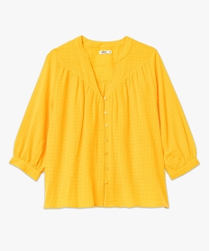 blouse ample manches 34 en voile de coton a motif en relief jauneD386101_4