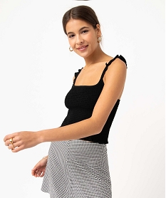 GEMO Blouse femme à bretelles volantés et coupe courte à smocks noir standard