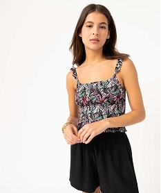 GEMO Blouse femme sans manches fleuri coupe courte jungle print