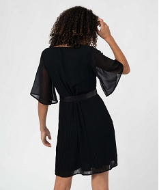 robe femme avec col v et jupe plissee noir robesD387301_3