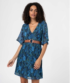 robe femme imprimee a manches courtes et ceinture bleu robesD387401_1