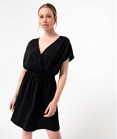 robe femme en maille gaufree avec double decollete cache-coeur noirD390201_1