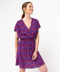 GEMO Robe femme avec double décolleté cache-coeur Violet