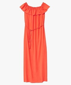 robe femme longueur chevilles avec large volant sur le col orangeD390701_4