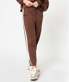 pantalon de jogging femme avec bandes contrastantes sur les cotes brun pantalonsD392101_1