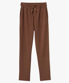 pantalon de jogging femme avec bandes contrastantes sur les cotes brun pantalonsD392101_4